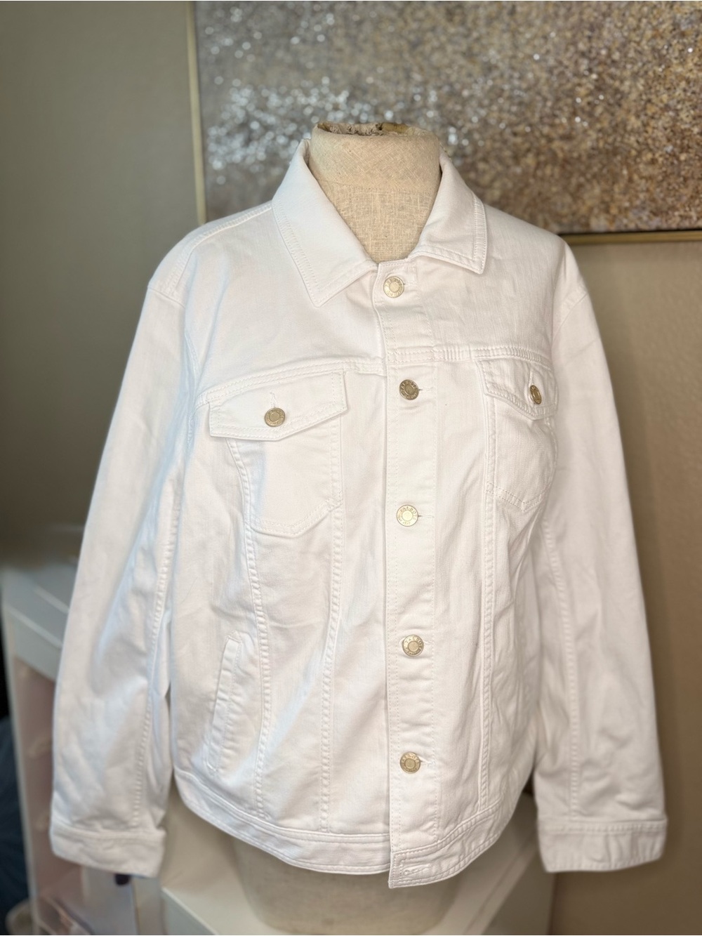 Talbots Plus White Denim Trucker Jacket Jean Coat Size 2X Classic Casual - Picture 2 of 8